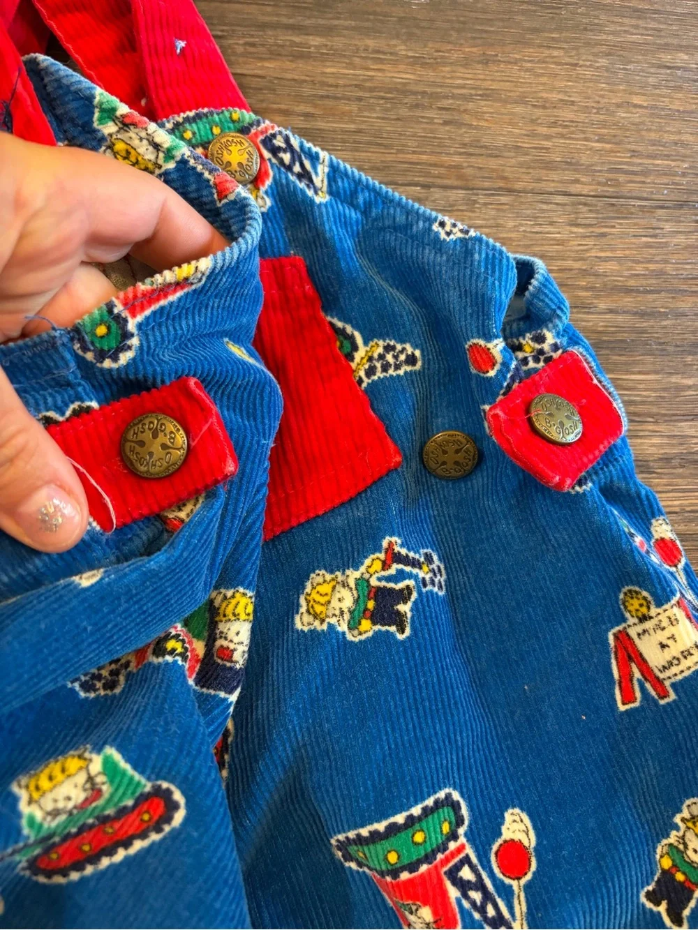 Vintage OshKosh B'Gosh Mice at Work Footie Corduroy Vestbak Overalls 6/9 Month - Picture 4 of 6
